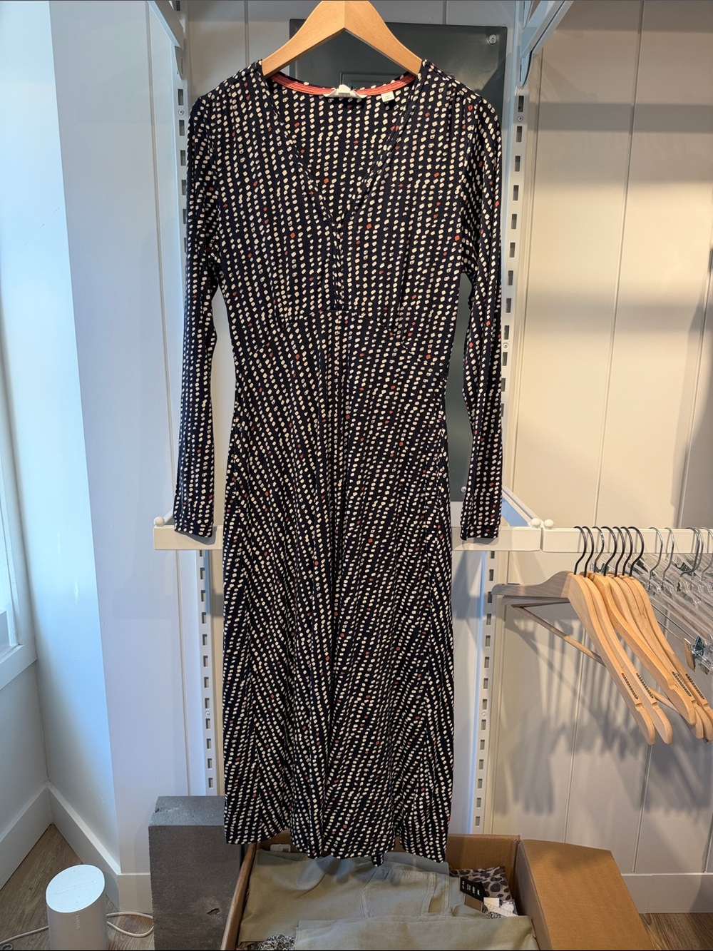 Long Sleeve Black Polka Dot Midi Dress